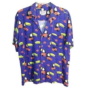 Trunks Surf & Swim Co. Men's Blue Toucan Button Up Hawaiian Shirt XL‎